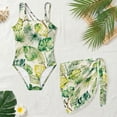 thumbnail image 4 of SEANATIVE Size 15-16 Years Girls Swimsuits One Piece Bathing Suit 2 Piece Set with Mesh Sarong Coverup Cut Out Beach Swimwear for Kids Teen Girl, Tropical Monstera Palm Leaf Green, 4 of 7