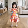 thumbnail image 2 of Crunowin Girls Summer Cotton Dress Sleeveless Round Neck Floral Print Beachwear & Midi Length Kids Lightweight Sundress Multicolor Size 5T, 2 of 5