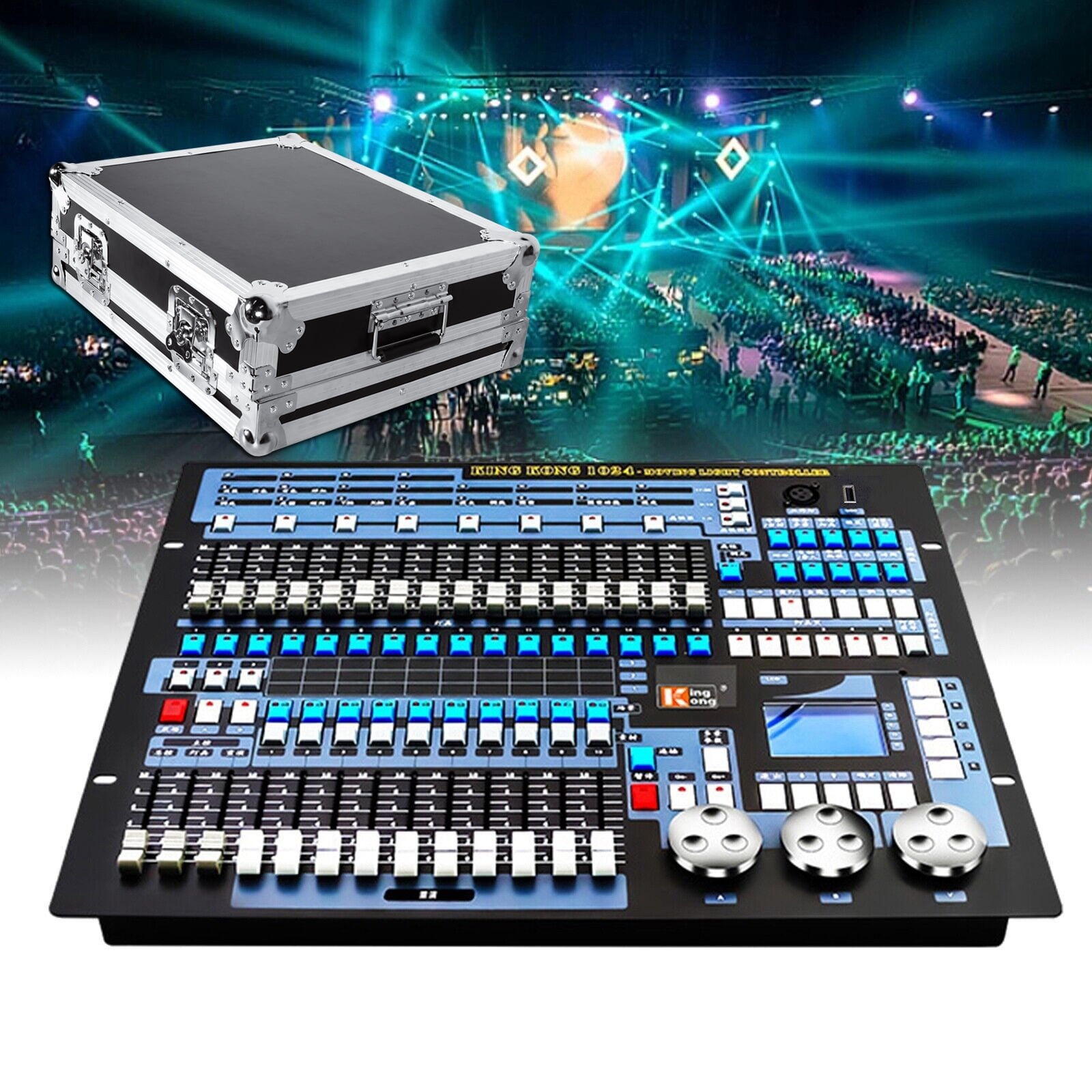 DJ Lighting Controller with Flightcase,Grand Console DMX and MIDI Operator 1024 Channel Lighting Controller for Live Concerts KTV DJs Clubs