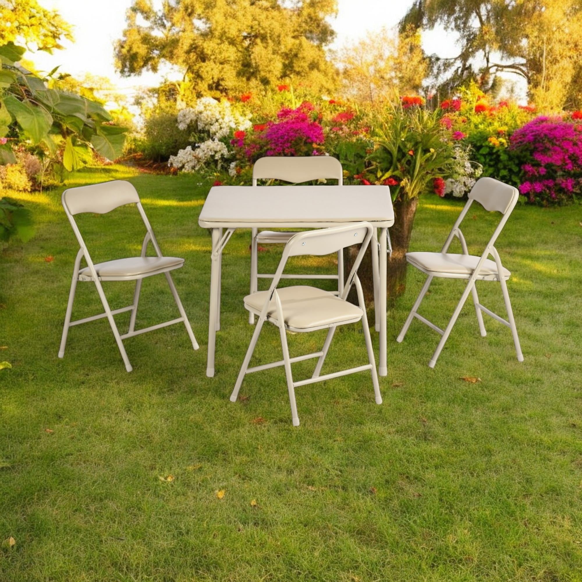 Homy Casa Kids 5-Piece Folding Activity Table and Chair Set, Classic Beige