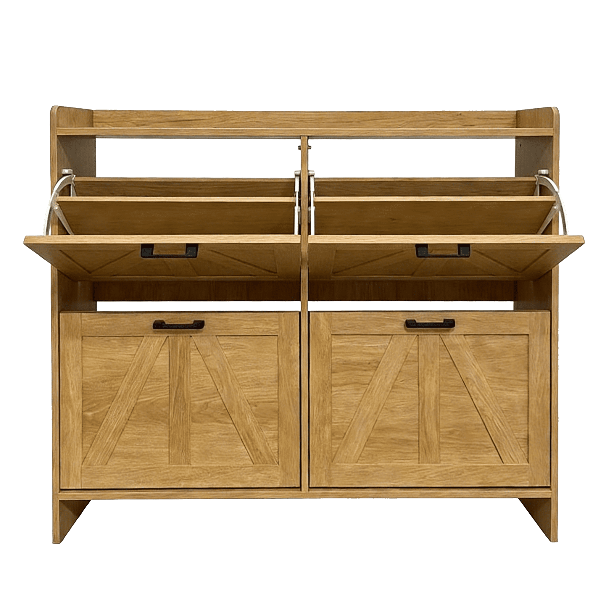 41.9-Inch Barn-Door Shoe Cabinet with 4 Flip Drawers, Space-Saving Entryway Shoe Storage and Hallway Organizer for Living Room, Light Oak