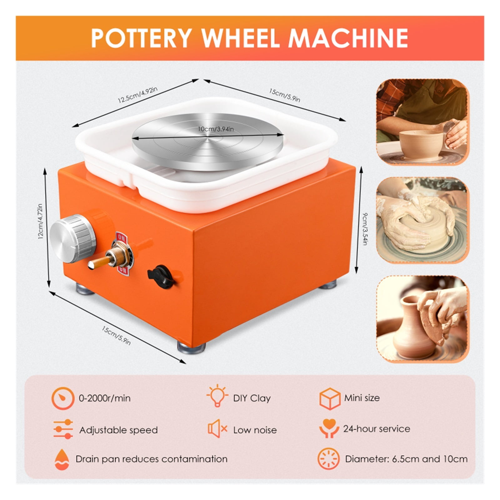 Mini Pottery Wheel Ceramic Wheel Adjustable Speed Clay Machines Electric Sculpting Kits With 2 Turntables Trays Art Craft Work