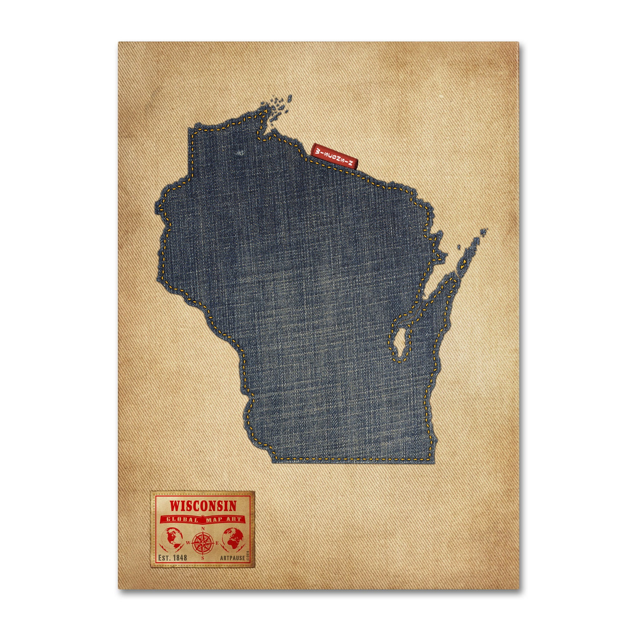Trademark Fine Art "Wisconsin Map Denim Jeans Style" Canvas Art by Michael Tompsett