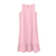 thumbnail image 3 of safuny Women's Trendy Mini Loose Dress Solid Color Sleeveless Crewneck Dress Drop Waist Ruffle Hem Retro Holiday Clothing Fashion Summer Clearance Pink M, 3 of 5