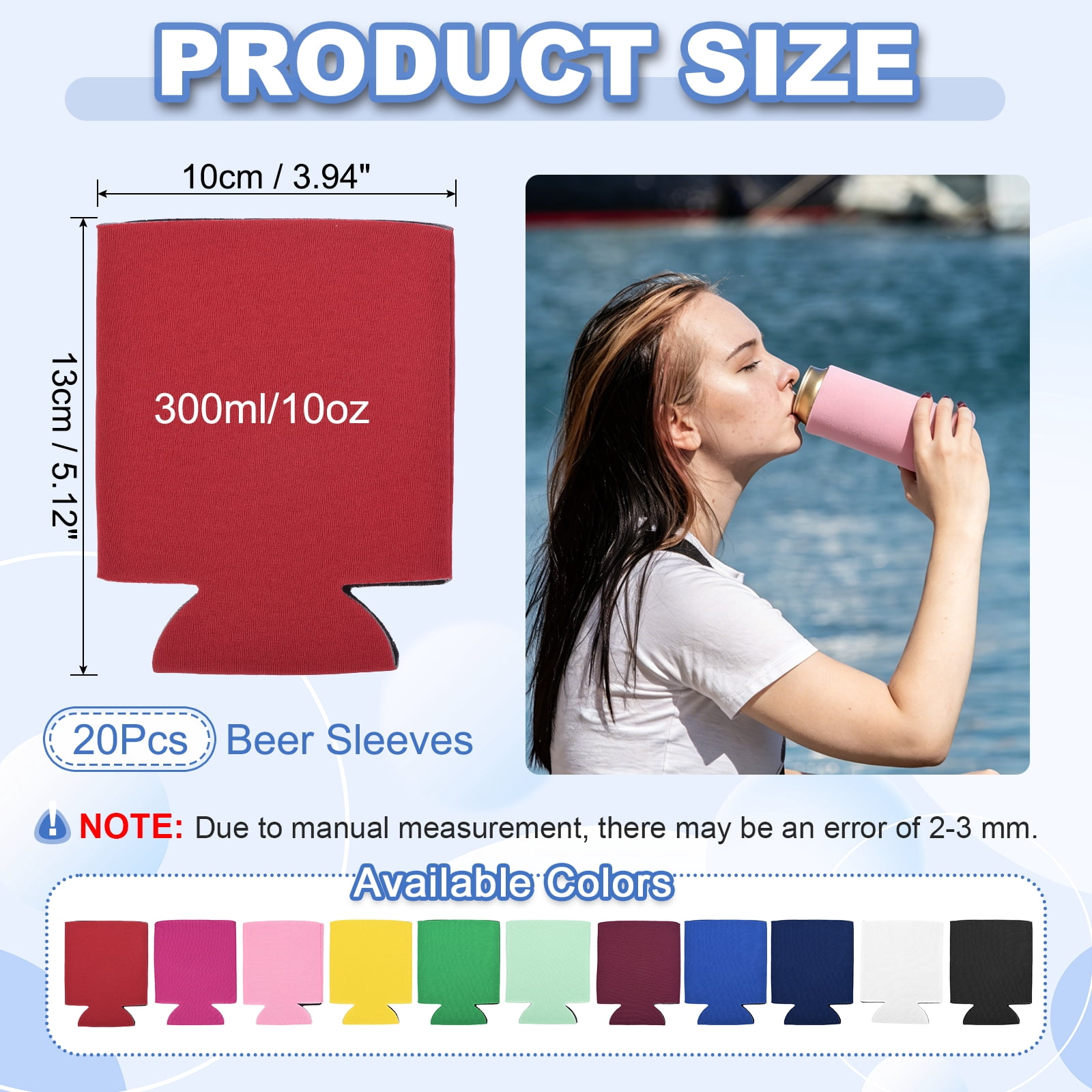 Uxcell 20Pcs Beer Can Coolers Covers, Neoprene Blank Drink Cooler Sleeves Collapsible Insulated Reusable Soda Cover for 10oz Bottles Seltzer DIY Weddings Beach Picnic Party, Red