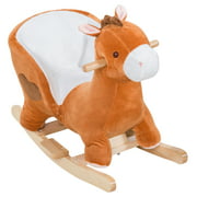 Kids Plush Rocking Horse Stuffed Animal Rocker Child Ride On Toy with Realistic Sound Red Brown