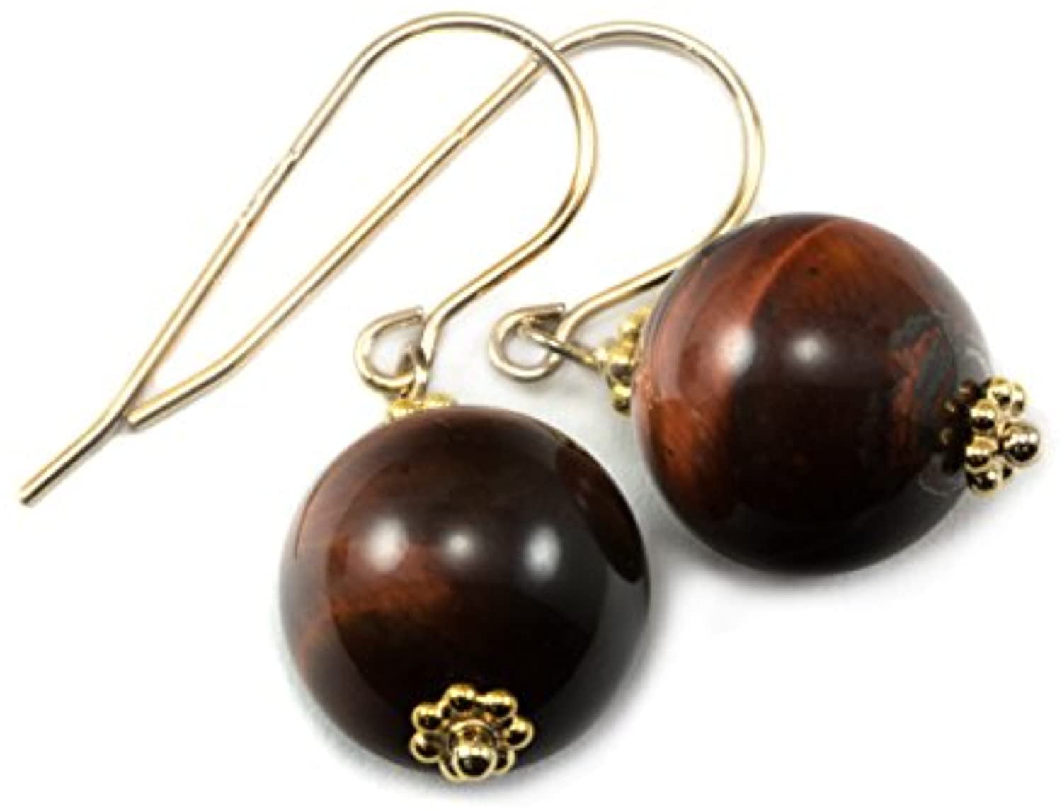 Round Tigers Eye Earrings Gold plated leverbacks cute brown gemstone jewelry 