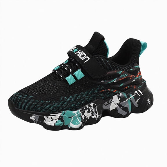 CAUYDY Kids Boys Non Slip Mesh Sneakers Hook and Loop Breathable Camo Sole Lightweight Athletic Running Shoes for Toddler Boys(L101-Blue,12)