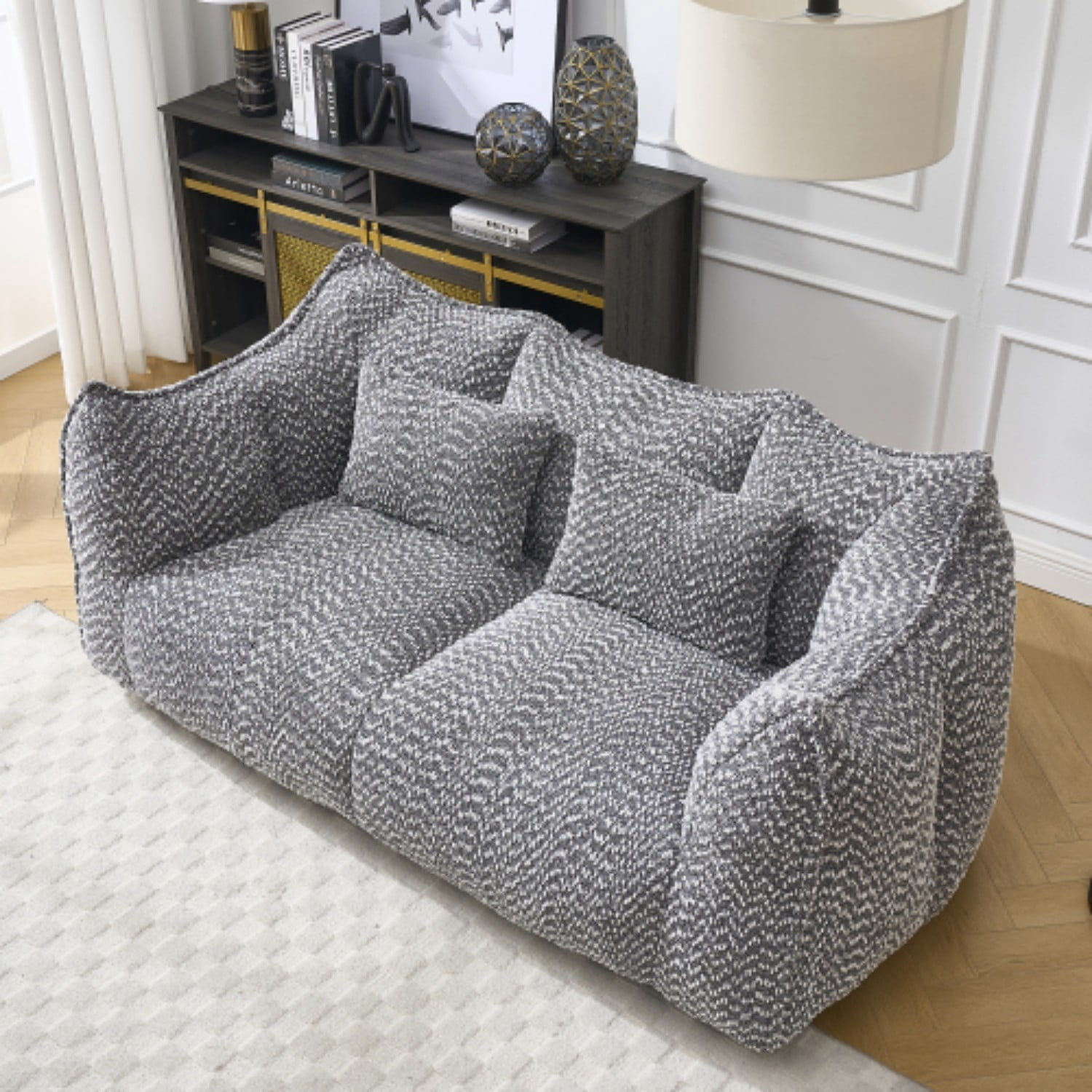 Oversized Bean Bag Chair for 2 People, Soft Chenille Square Floor Sofa with High Resilience Foam Core, Armless Lounge Recliner for Living Room, Bedroom, Gaming & Reading Room, Grey