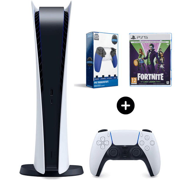 PlayStation 5 Digital Edition Console PLUS Fortnite Last Laugh Bundle (PS5)  & SURGE TriggerStopz (PS5) 