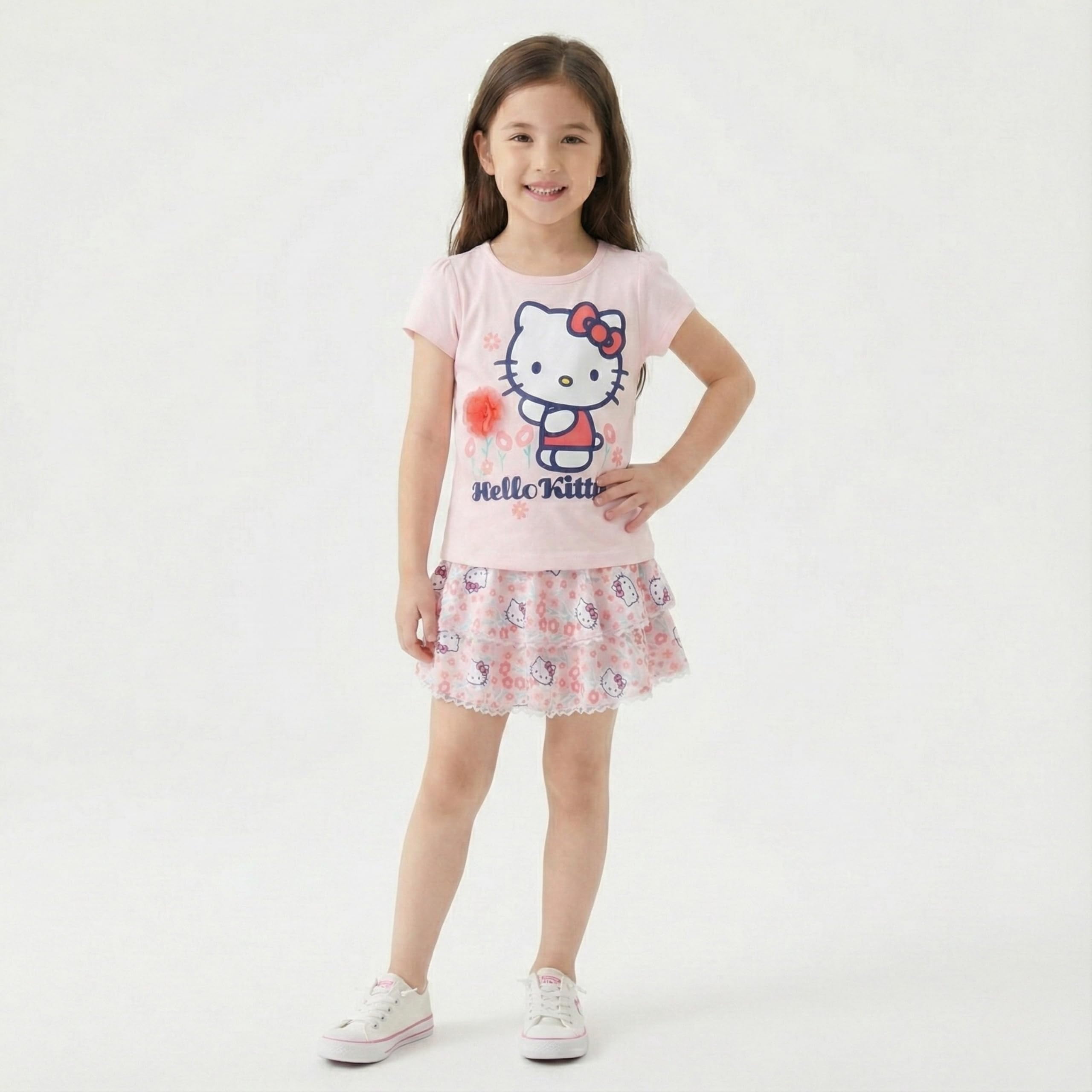 Hello Kitty Sanrio Short Sleeve Shirt and Skort Skirt Set (Girls), 2 Piece Set, Sizes 4-10