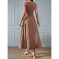 thumbnail image 6 of Women's One Shoulder Maxi Dress Sleeveless Pleated Formal Summer Dress with Pockets Coffee color S, 6 of 8