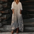 thumbnail image 1 of Heisall 2026 Spring Summer Boho Floral Printed Linen Maxi Dress V Neck Batwing Sleeve Oversized Kaftan Dresses with Pockets, 1 of 7