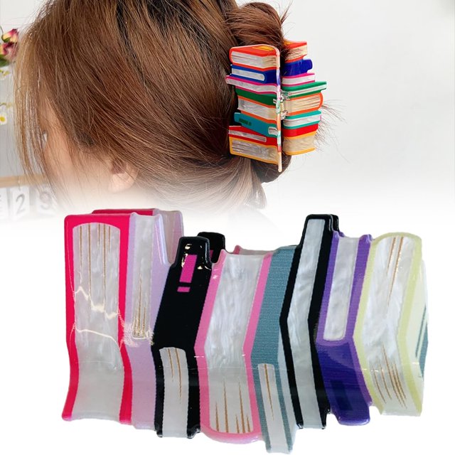 Pinza para el pelo con forma de libro, bonita pinza para el pelo con forma de libro para el regreso a clases para profesores y estudiantes, pinzas para el pelo creativas y portátiles con colores a jue