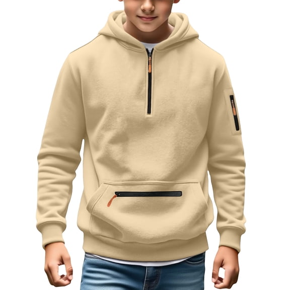 Yutgune Boys Quarter Zip Hoodie, Long Sleeve Hooded Sweatshirt with Pocket, Casual Fall Pullover, Ages 5-15