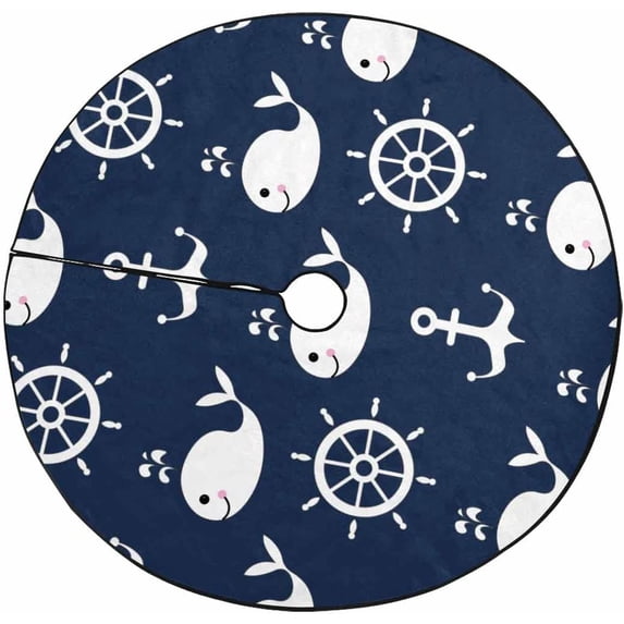 FMSHPON Whales Wheels Anchors Xmas Christmas Tree Skirt Stand Mat for Holiday Party Decoration Indoor Outdoor 48 inches
