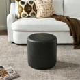 thumbnail image 4 of KINWELL Modern Faux Leather Round Upholstered Ottoman, Multi-Functional Sofa Footrest, Side Table, Extra Seating for Living Room, Bedroom (Black, 18" D x 18" W x 18.3" H), 4 of 11