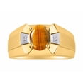 thumbnail image 1 of RYLOS Men's Rings Yellow Gold Plated Silver Rings Classic Designer  9X7MM Gemstone & Diamond Ring Tiger Eye November Birthstone Ring Size 13, 1 of 7