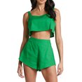 thumbnail image 1 of Pudcoco Women?s 2Pcs Outfits, Solid Color Sleeveless Crop Tank Tops and High Waist Shorts Set for Summer, 1 of 5