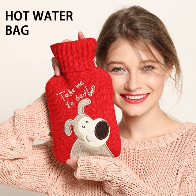 1000ml Warm Water Bag Knitted Cover Thickened Water Injection Rubber Soft Cute Plush Hot Water