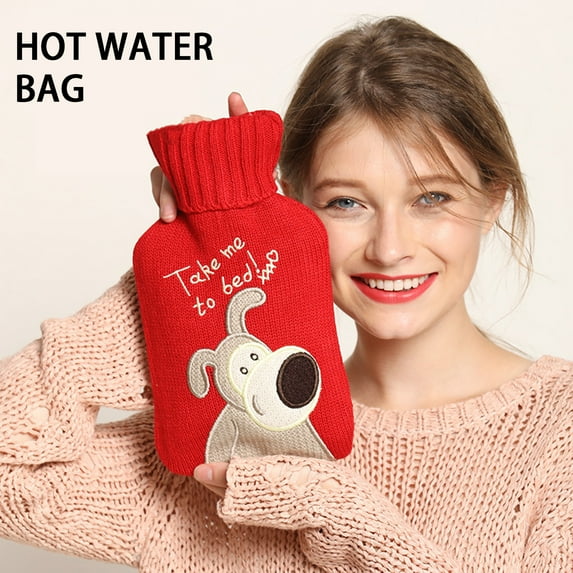1000ml Warm Water Bag Knitted Cover Thickened Water Injection Rubber Soft Cute Plush Hot Water Bottle for Office