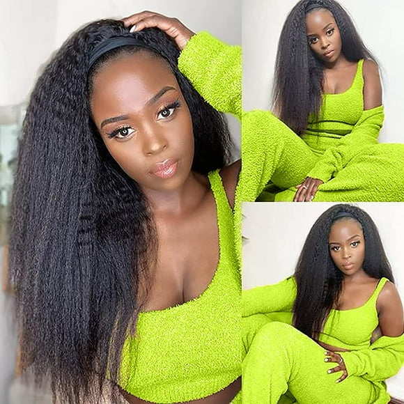 Vanmast Bandeau Perruques Cheveux Humains 180 % Densité 12A Cheveux Humains Droits Bandeau Perruques pour Femmes Noires Yaki Cheveux Humains avec Bandeau Attaché Demi-Perruque