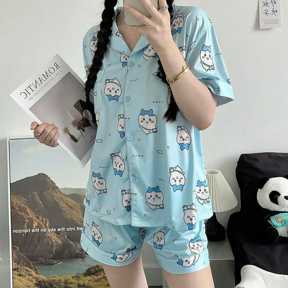 Cartoon Chiikawa Hachiware Pajama Summer Short-sleeved Shorts Cute Usagi Home Clothes Suit Long Sleeve Trousers Pajama