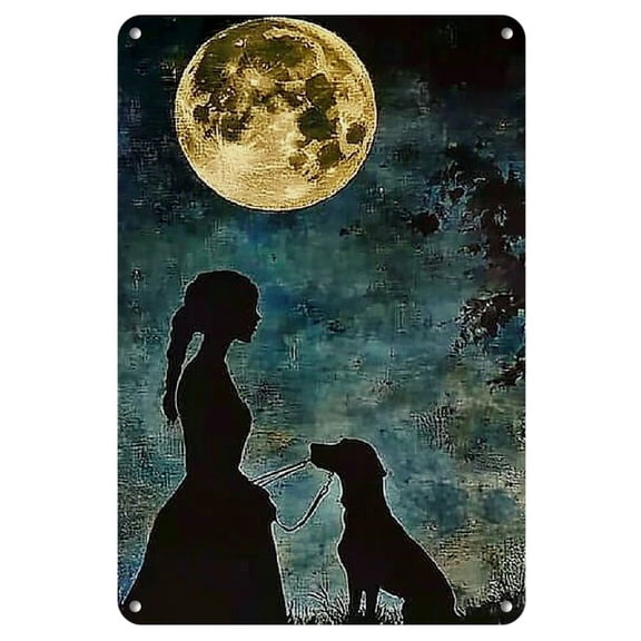 Iron Vintage Iron Wall Art - 1pc, Moonlit Silhouette with Dog Tin Sign, Iron Material, for Indoor Outdoor Decor, Hanging Metal Poster for Home, Restaurant, Bar, Cafe, Door, Garage - 8x12