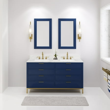 Water Creation Bristol 60"W Wood Double Bathroom Vanity in Monarch Blue/White