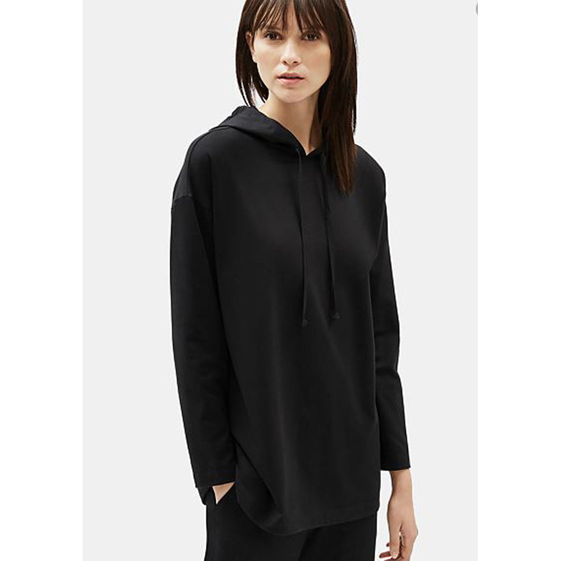 Eileen Fisher Organic Cotton Stretch Hooded Long Box Top, Black, Large ...