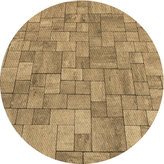 Ahgly Company Machine Washable Indoor Round Transitional Yellow Orange Area Rugs, 3' Round