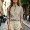 thumbnail image 6 of Warop Women's Solid V Neck 3/4 Sleeve Blouse Pullover Shirt Casual Office Work Top Lightweight for Daily Commute, 6 of 7