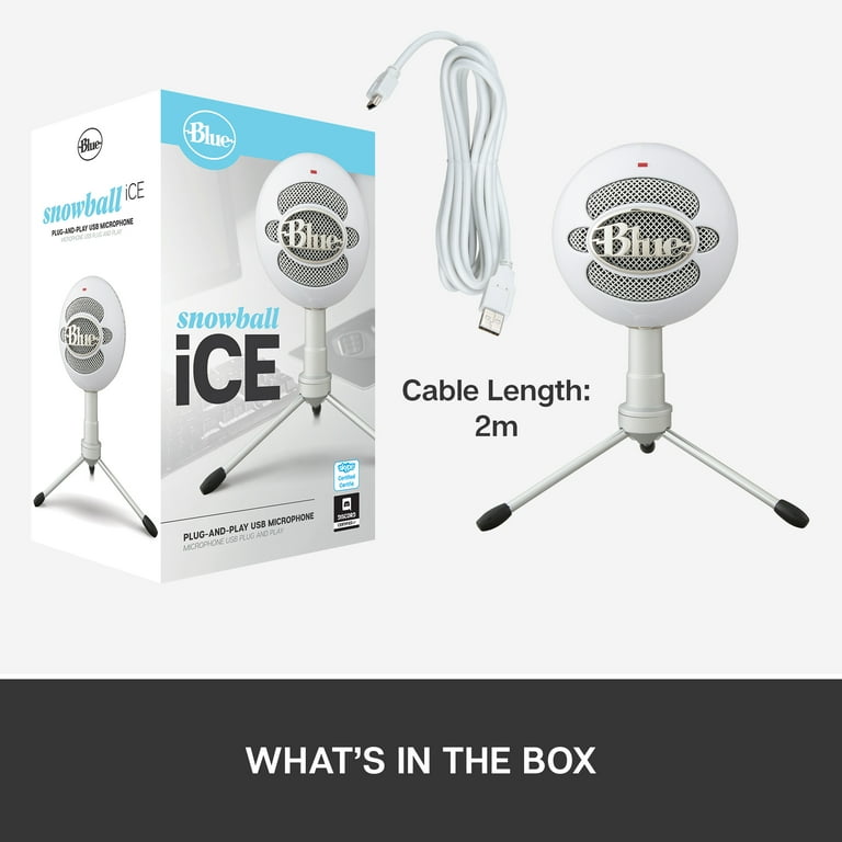 Sky hjort vulgaritet Blue Snowball iCE Plug 'n Play USB Microphone for Recording, Streaming,  Podcasting, Gaming on PC and Mac, with Cardioid Condenser Capsule,  Adjustable Desktop Stand and USB cable, White - Walmart.com