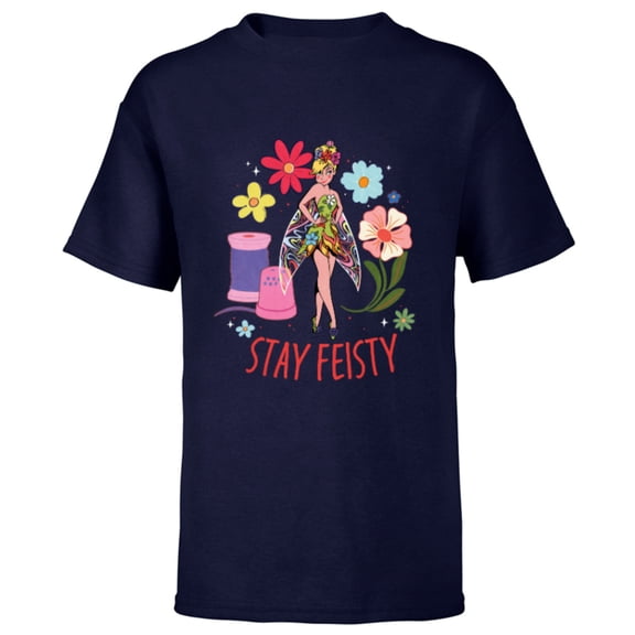 Disney Princess Tinker Bell Stay Feisty - Short Sleeve T-Shirt for Kids - Customized-Navy