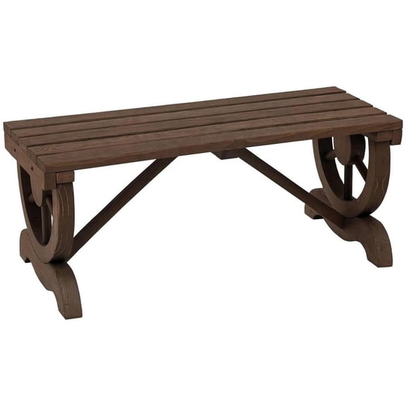 Topcobe Classic Wooden Bench, 2 Seater Outdoor Porch Bench, Rustic Garden Furniture with Wheel Design, Heavy Duty 550 lbs Capacity, Elegant Brown for Patio and Backyard