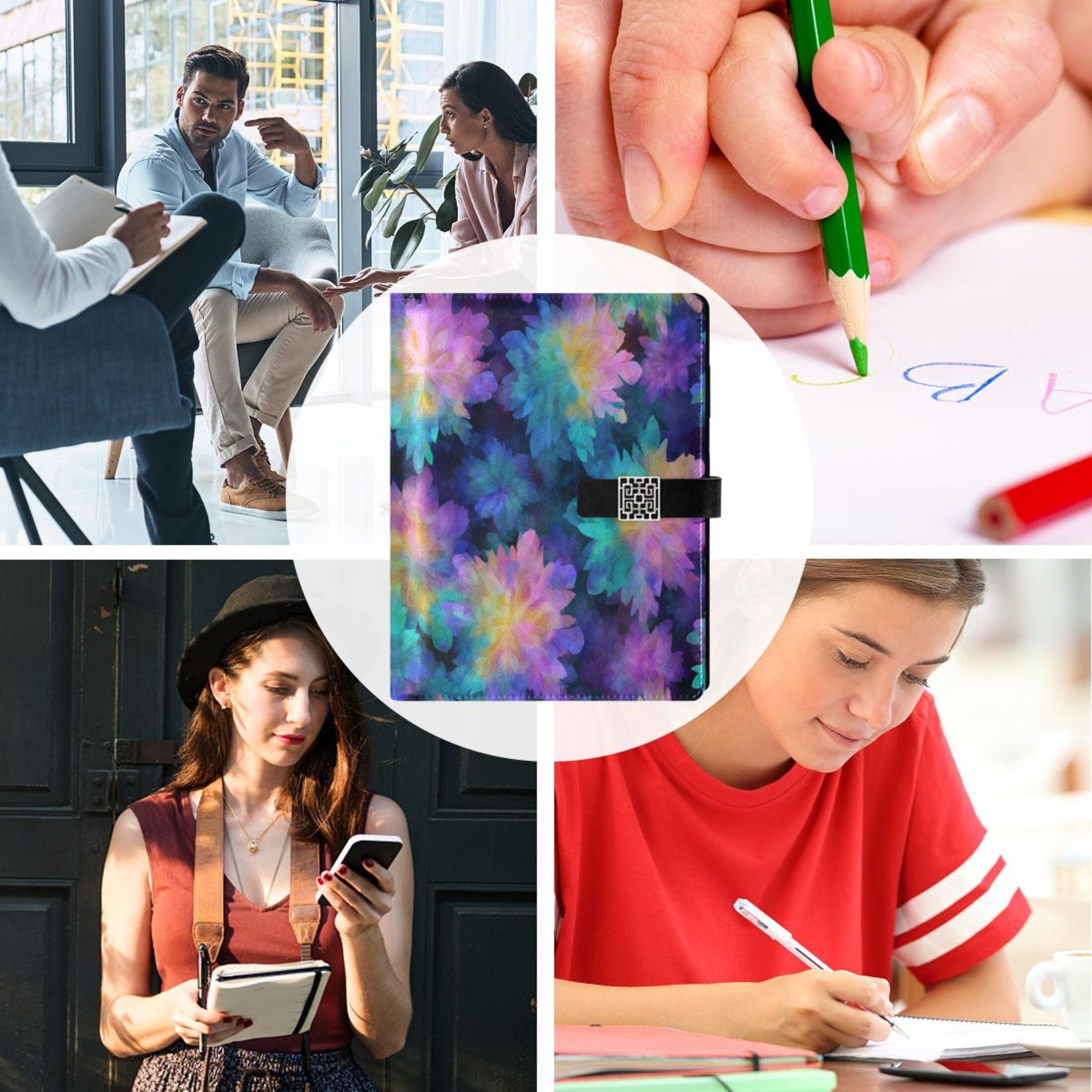 Leather Planner Leather Notebook Notebook Journal Binder Design Pen Pocket Design Convenient for Storage Purple Tie-dye