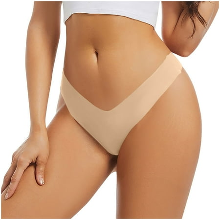 Ashirexll Thongs for Women  Silk Underwear for Women Low Waist Solid Color Seamless No Show Stretch Thong Panties Khaki XL