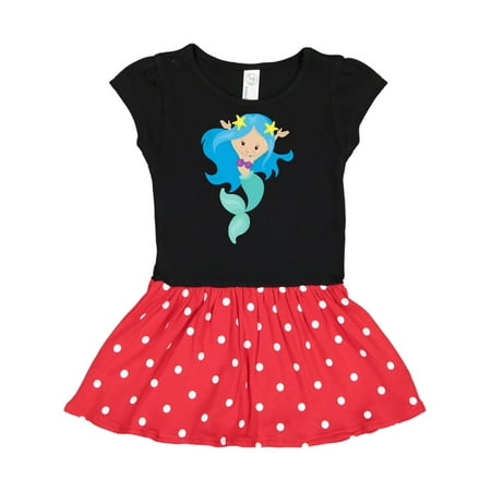 

Inktastic Cute Mermaid With Long Blue Hair Green Tail Gift Toddler Girl Dress