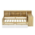 thumbnail image 5 of Harper & Bright Designs Full Size Corner Bed Frame, Daybed with Storage Shelves & Drawers, Wooden L Shaped Beds with Study Desk, Natural+White, 5 of 15