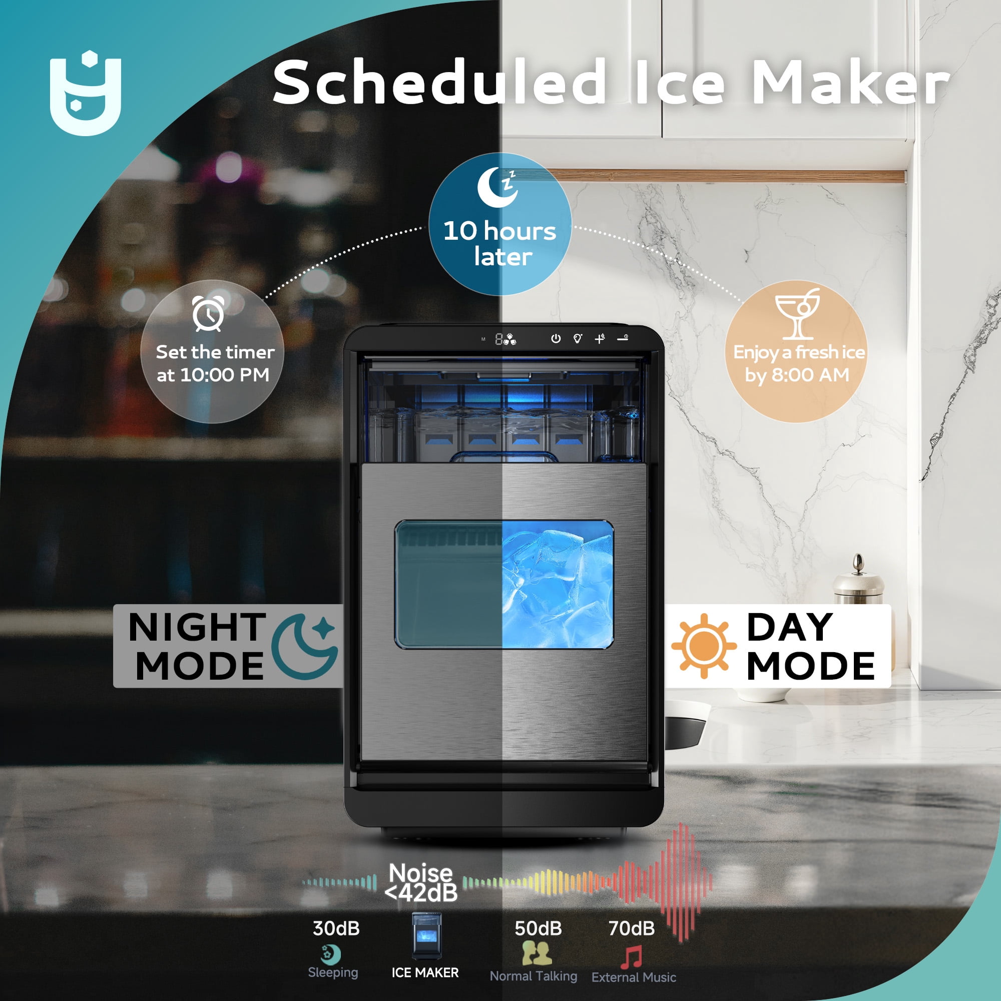 EUHOMY 30lbs Crescent Ice Maker, 1500 Cubes/Day, Ice Machine with Auto Cleaning, Dual-Side Tech, Timer, Black