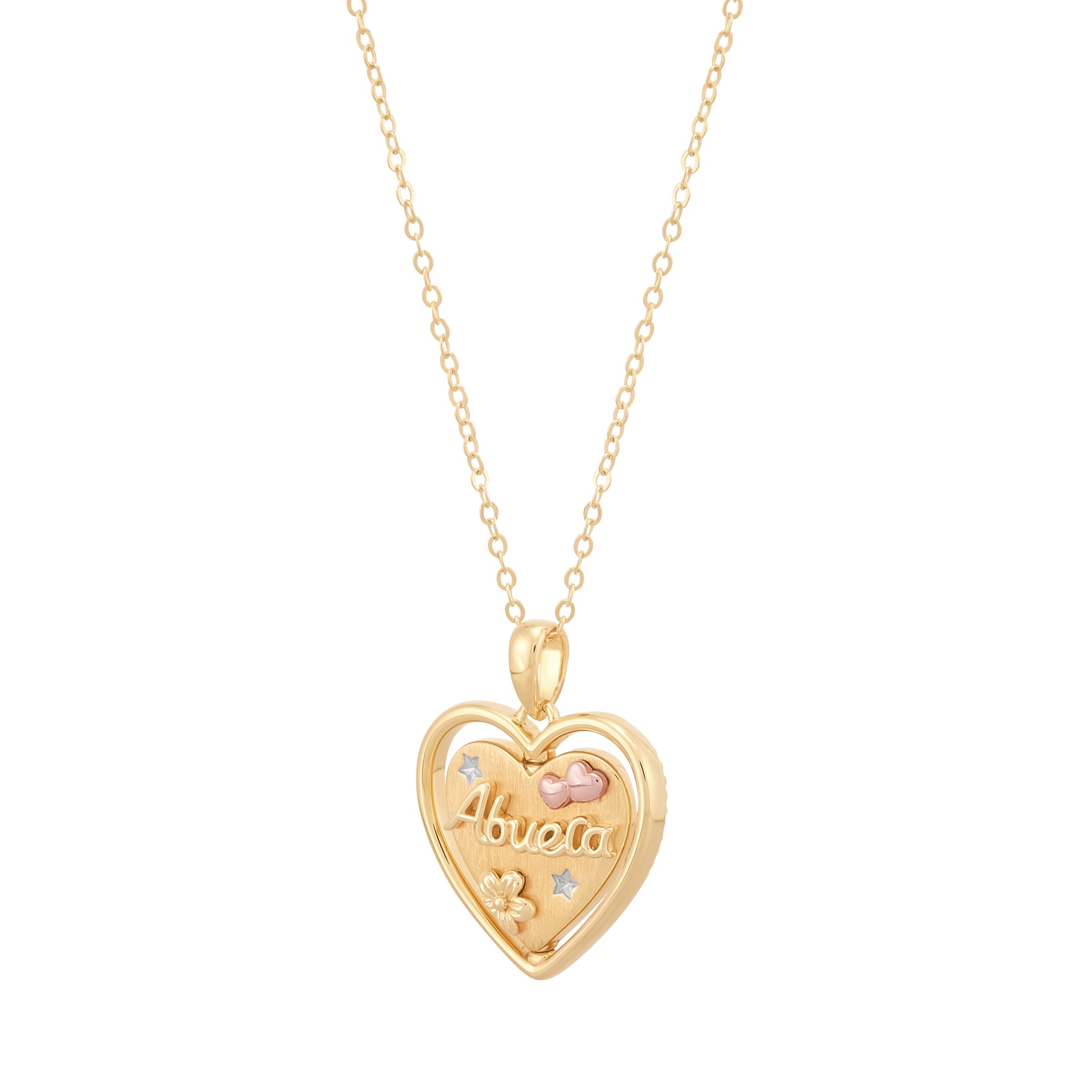 Brilliance Fine Jewelry Sterling Silver 14KT Gold Plated Spinning "Abuela" Heart Pendant Necklace, 20"