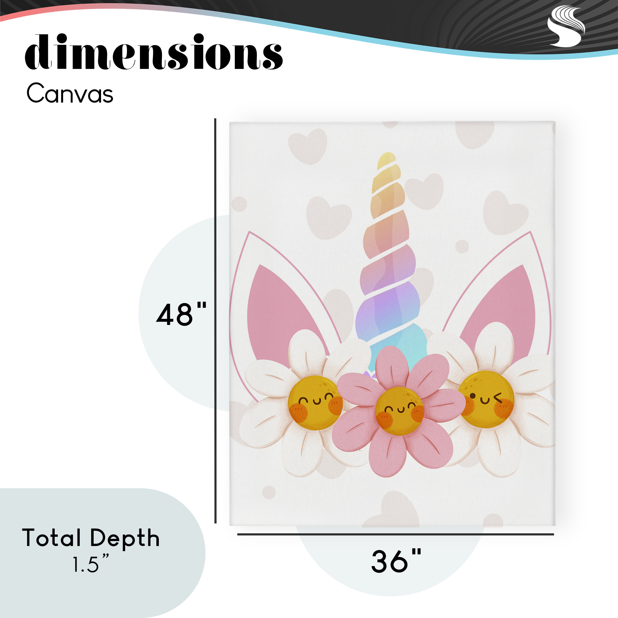 Daisy Unicorn with Hearts Canvas Wall Art, design by Jesse Keith