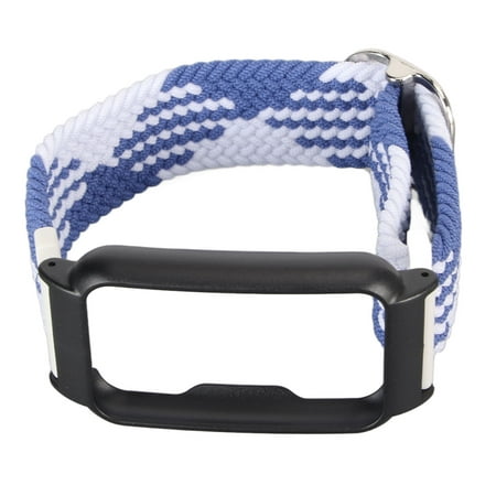 Watch Band Strap with Case Elastic Weaving Adjustable Watch Strap Replacement Wristbands Strap for Oppo Free Blue White with Black Frame