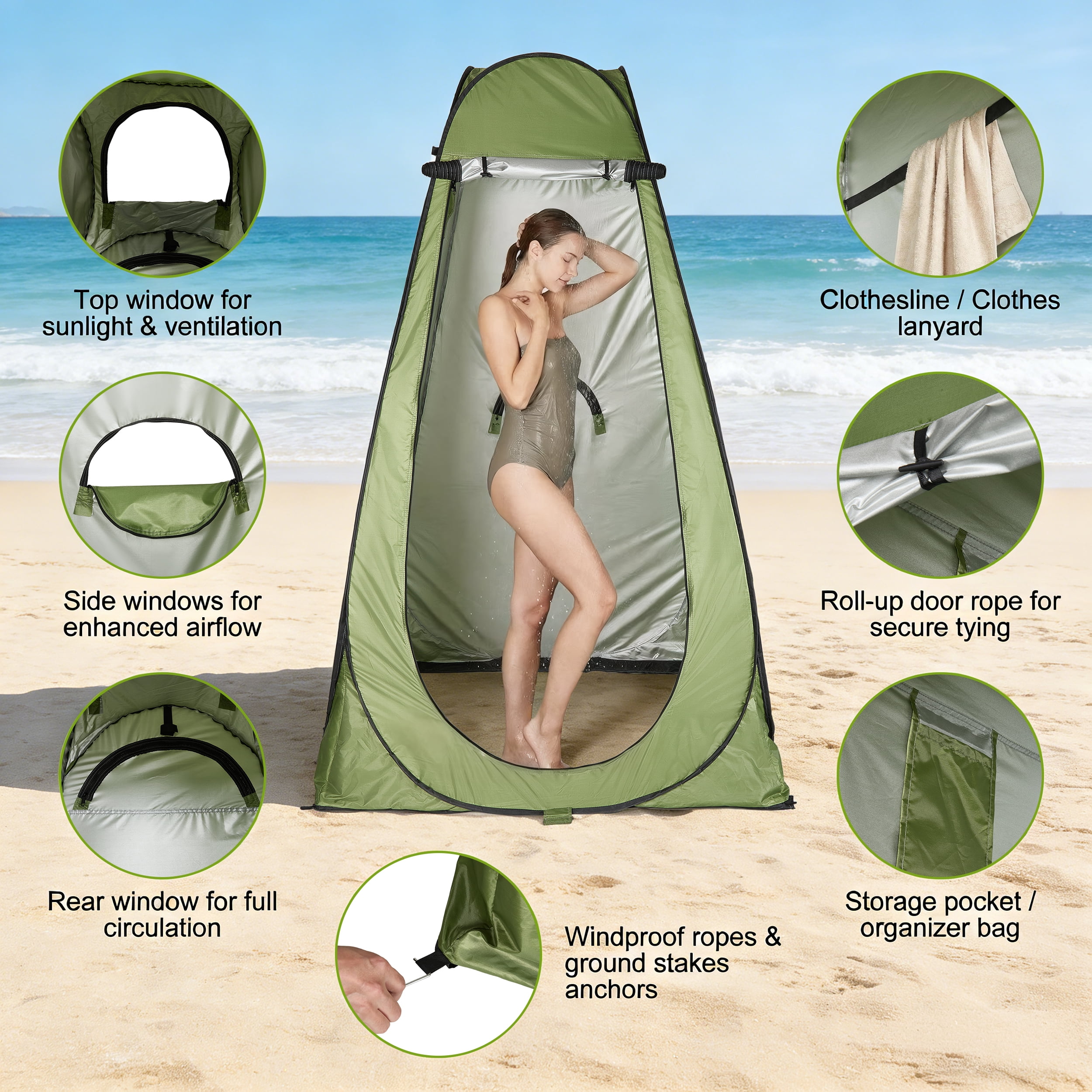 RELOIVE Shower Tent,Pop Up Changing Tent,Portable Camping Privacy Tent,Toilet Tent with Carry Bag for Beach, Camping, Hiking,Military,Green