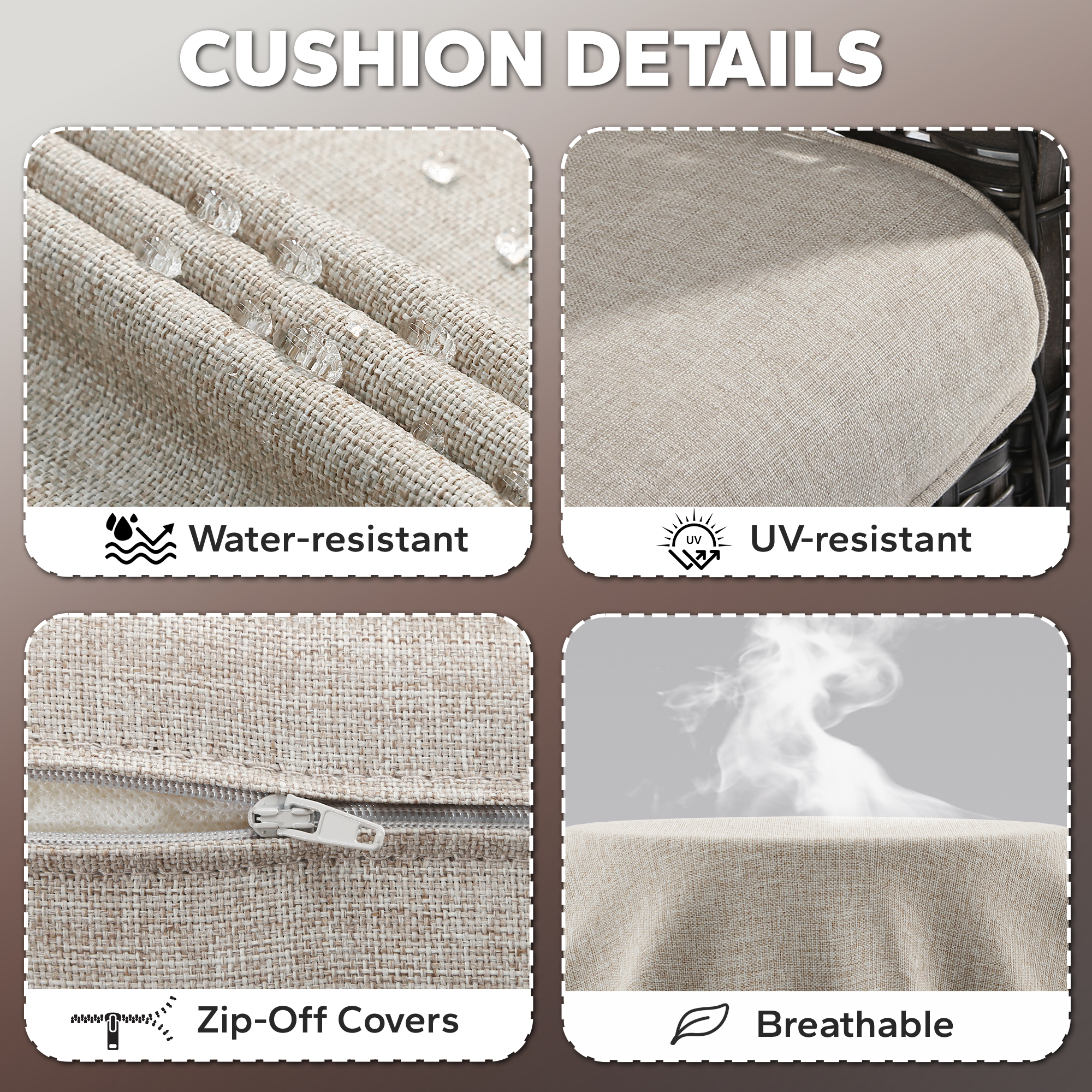 MeetLeisure 4 Inch Outdoor Cushions, Suitable for Patio Furniture, Water-Resistant & Fade-Resistant, 2 Sets, Beige