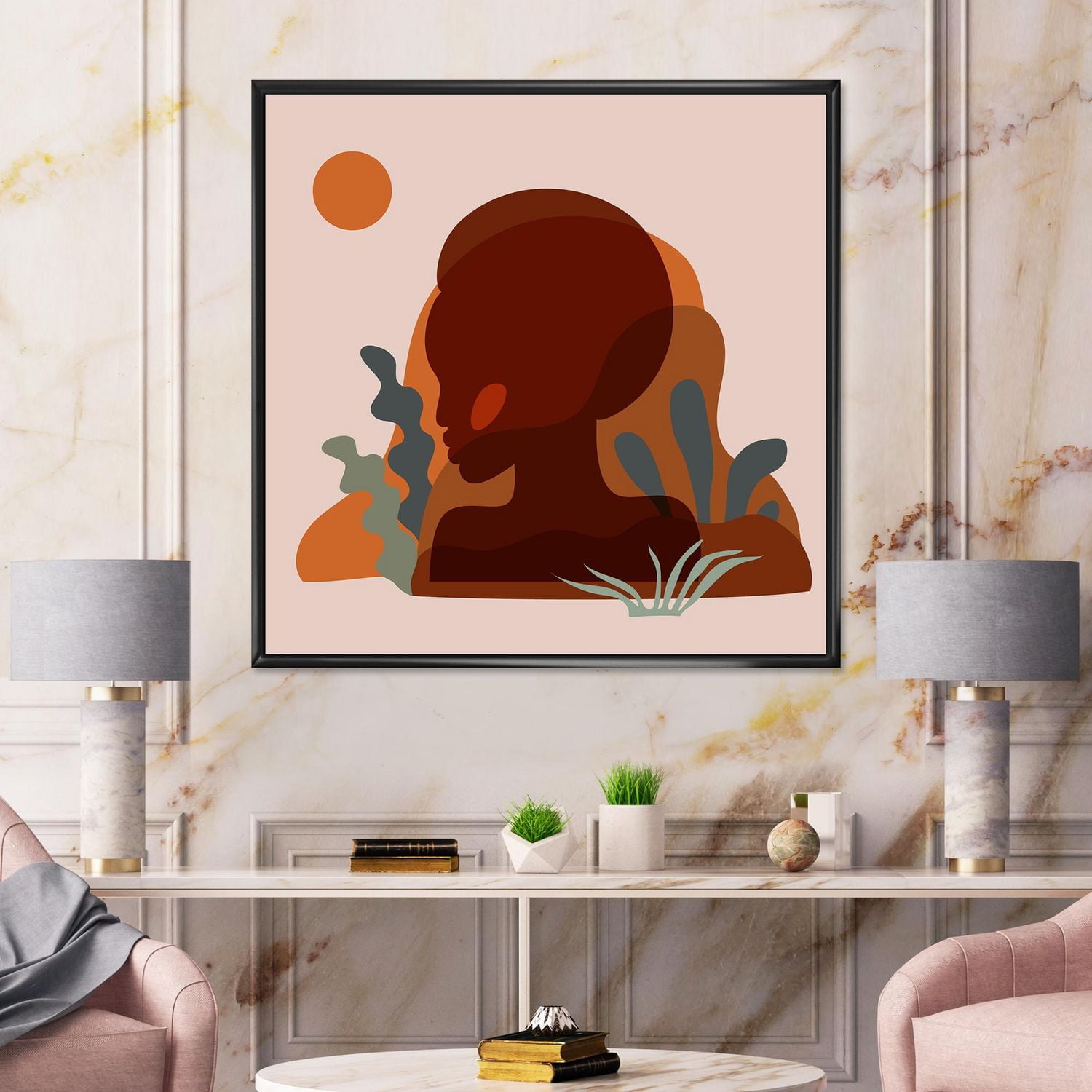 Designart Minimal Silhouette Of Afro American Woman FLOAT FRAME WALL ART