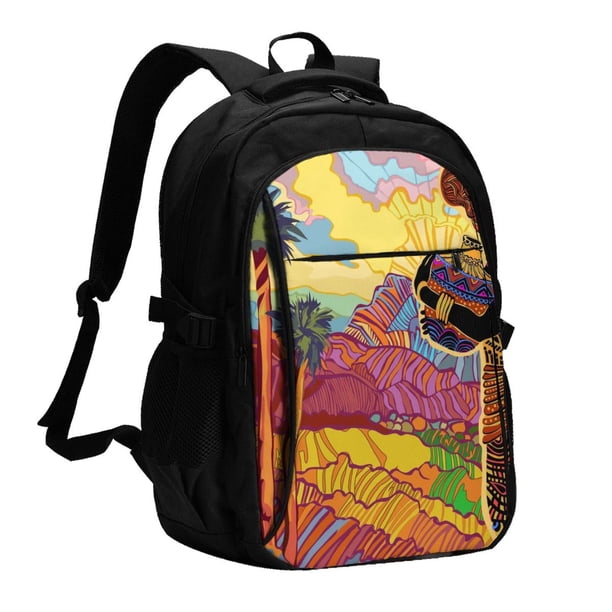 Balery Beautiful African Woman Mochila con carga USB para hombre y mujer - Mochila impermeable y antirrobo para portátil con puerto USB para viajes, trabajo, estudios y universidad