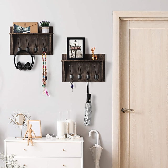 2pcs Coat Hooks Shelves with 8 Hooks Coat Rack Wall Mounted Floating Shelves