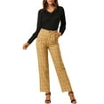thumbnail image 2 of INSPIRE CHIC Women's Plaid Elastic Waist Button Zipper Straight Leg Long Pants M Dark Khaki, 2 of 8