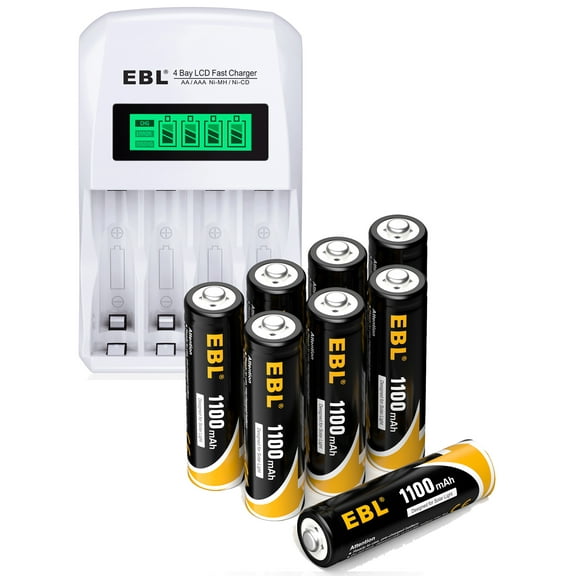 EBL AA Rechargeable Batteries (8 Pack), Nimh Double A Batteries   LCD Battery Charger